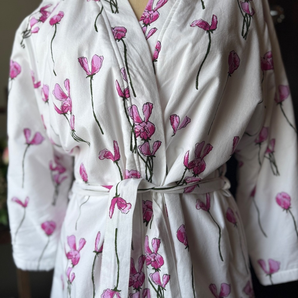 Their Nibs Grandma Robe Terry Lined Cotton Poppy Floral Wrap Belted S Womens - Picture 4 of 16